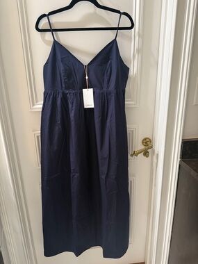 Quince Navy Spaghetti-Strap V-Neck Maxi Dress